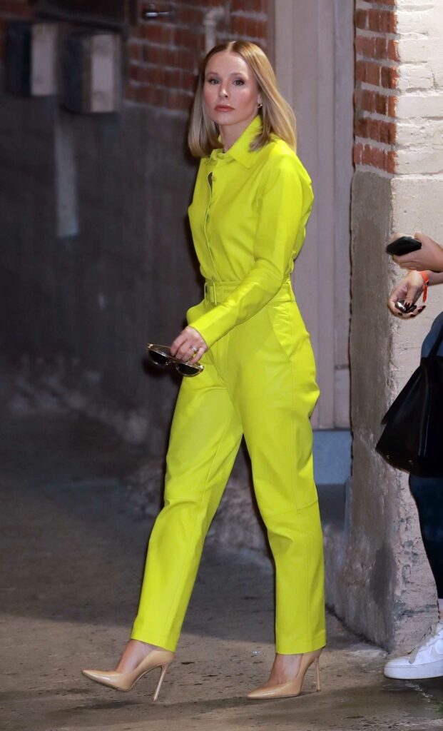 Kristen Bell in a Neon Yellow Ensemble