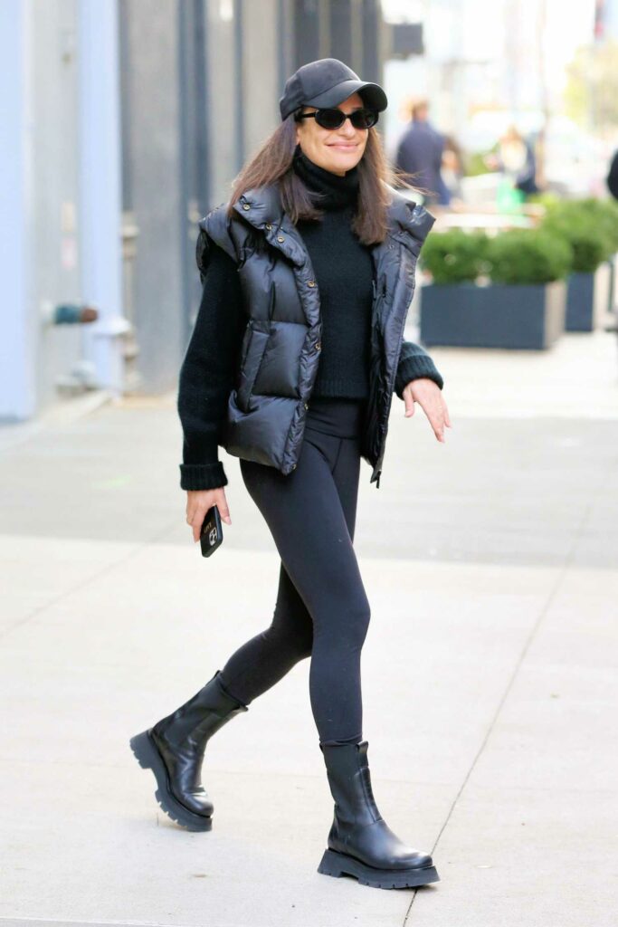Lea Michele in a Black Puffer Vest
