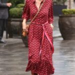 Myleene Klass in a Red Patterned Dress Leaves the Global Radio in London