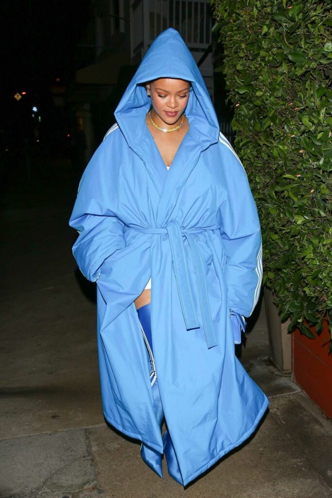 Rihanna in a Baby Blue Coat