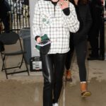 Sophie Culpo in a Black Leather Pants Arrives at Jets Game in New York