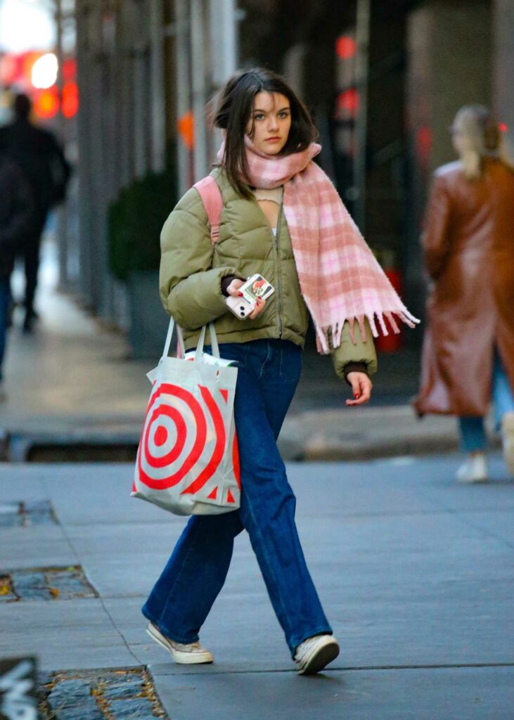 Suri Cruise in an Olive Puffer Jacket