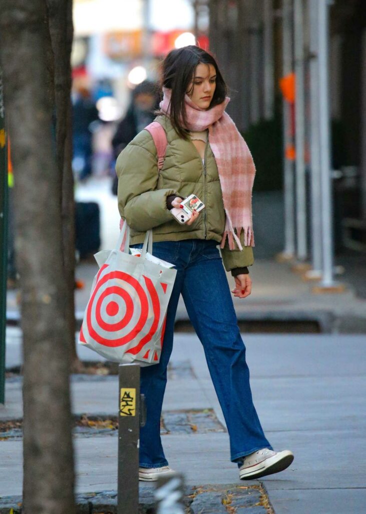 Suri Cruise in an Olive Puffer Jacket