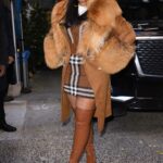 Ashanti in a Brown Fur Coat Exits the Kelly and Ryan Talk Show in New York