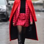 Ashley Roberts in a Red Coat Leaves the Global Studios, Heart FM Breakfast Show in London