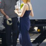 Emma Stone in Blue Dress on the Set of AND in New Orleans