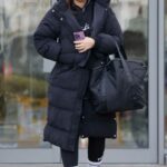 Jacqueline Jossa in a Black Puffer Coat Leaves the Gym in Essex