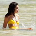Jessica Aidi in a Yellow Bikini on the Beach in St-Barths