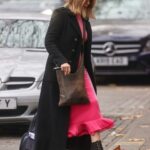 Kate Garraway in a Pink Ankle Length Dress Arrives at the Smooth Radio in London