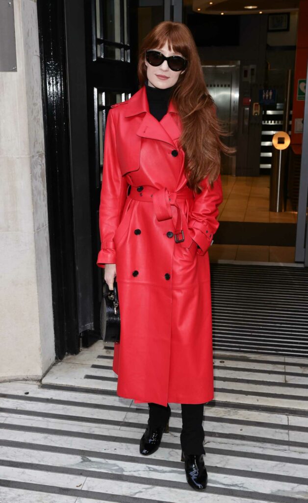 Nicola Roberts in a Red Leather Coat