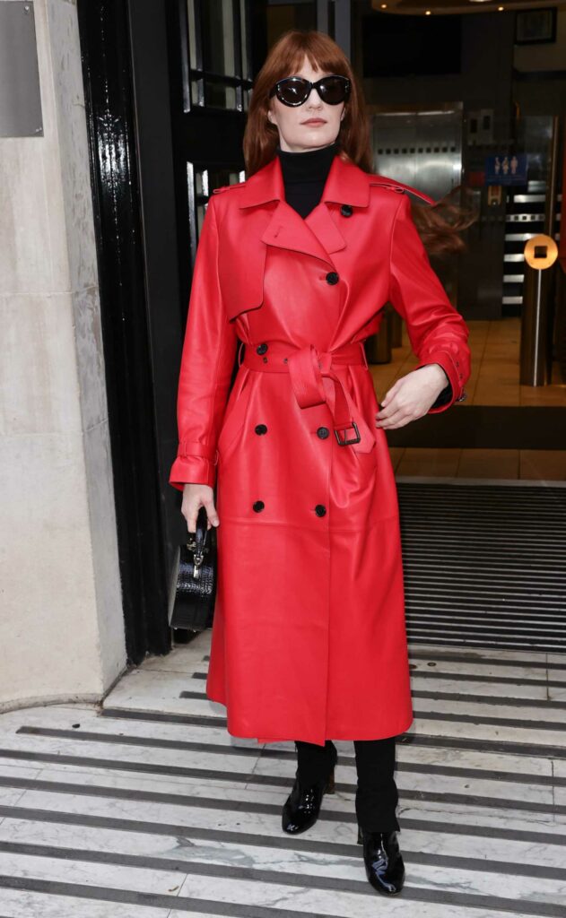 Nicola Roberts in a Red Leather Coat
