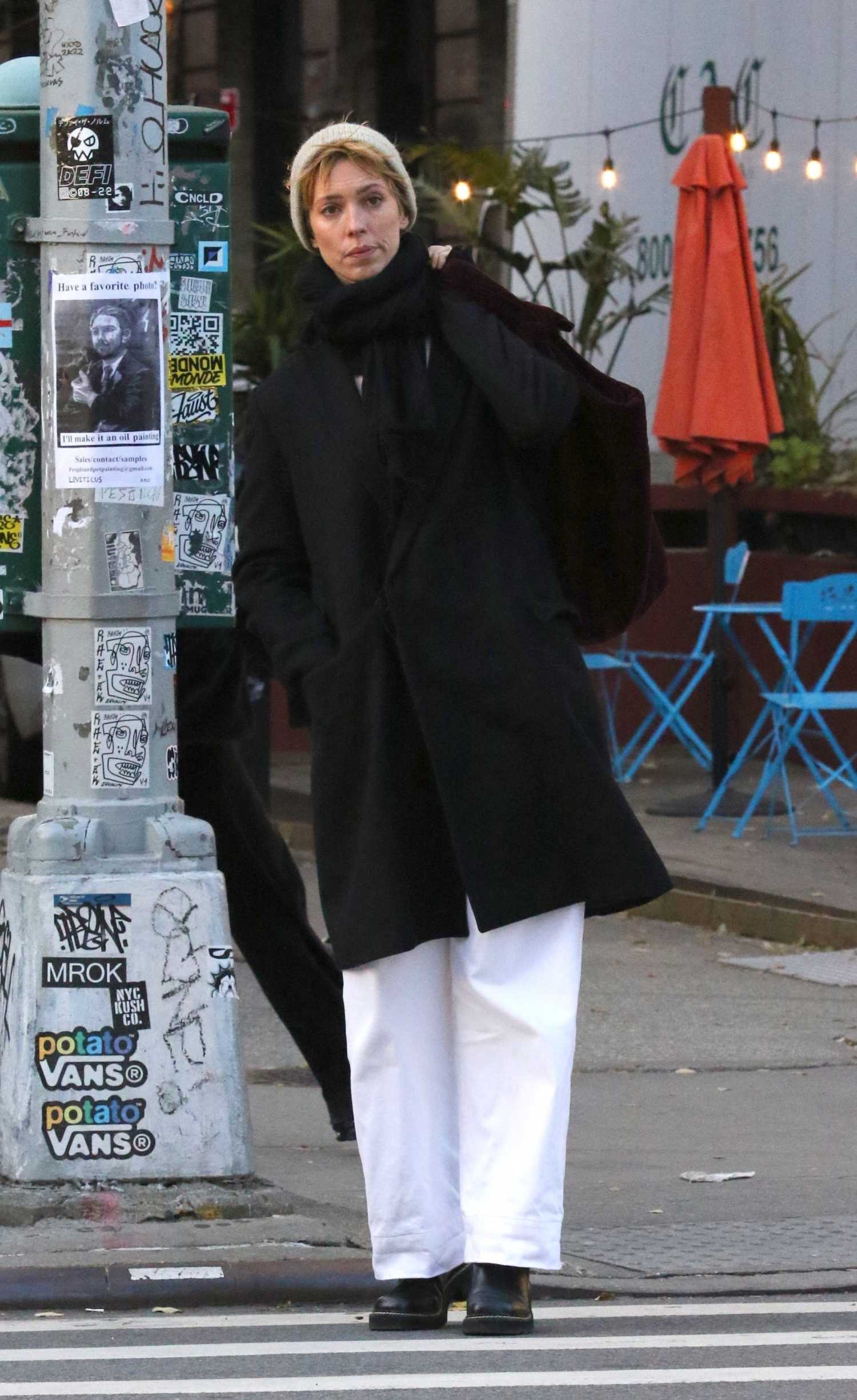 Rebecca Hall in a Black Coat Goes Shopping Around Manhattan’s Soho Area