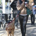Selma Blair in a Black Leather Pants Walks with Her Service Dog in Los Angeles