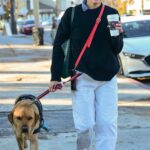 Selma Blair in a White Pants Was Seen on a Coffee Run with Her Service Dog at Alfred Coffee in Studio City