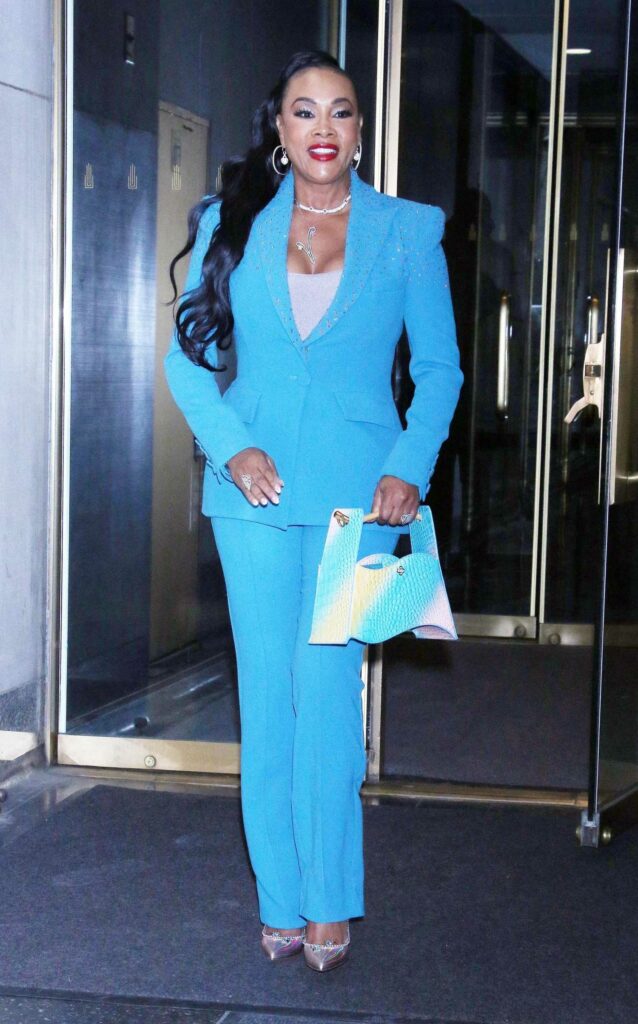 Vivica A. Fox in a Baby Blue Pantsuit