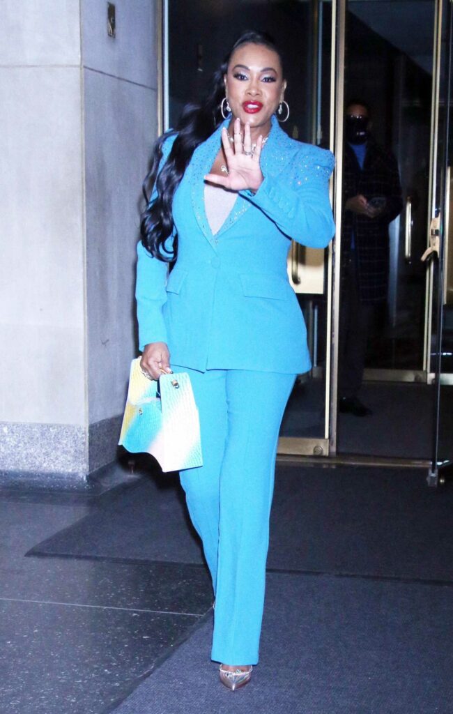 Vivica A. Fox in a Baby Blue Pantsuit
