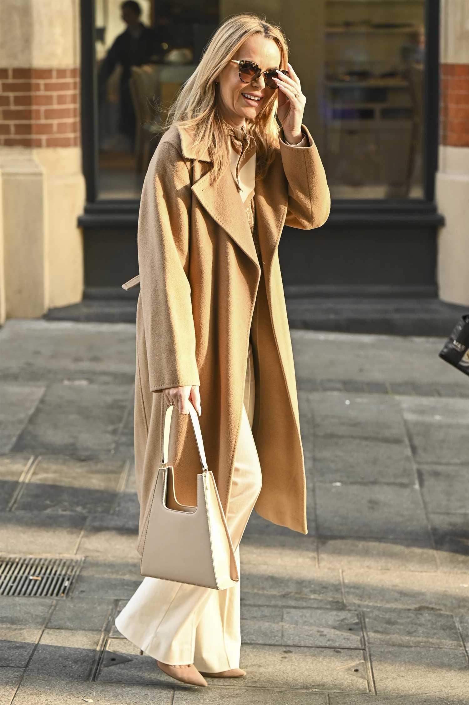 Amanda Holden in a Caramel Coloured Coat Leaves the Global Studios in