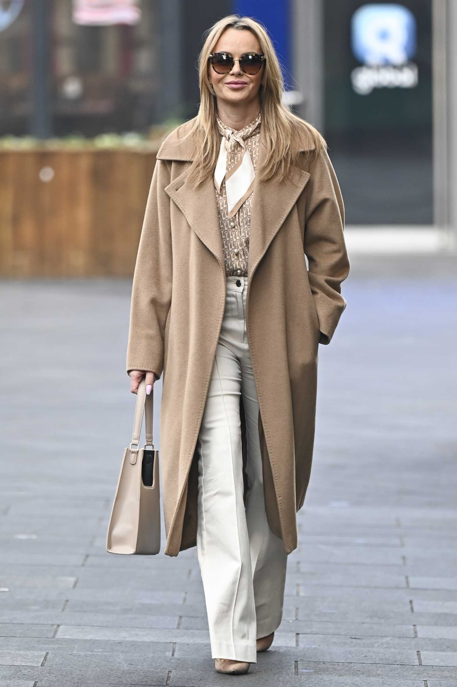 Amanda Holden in a Caramel Coloured Coat Leaves the Global Studios in