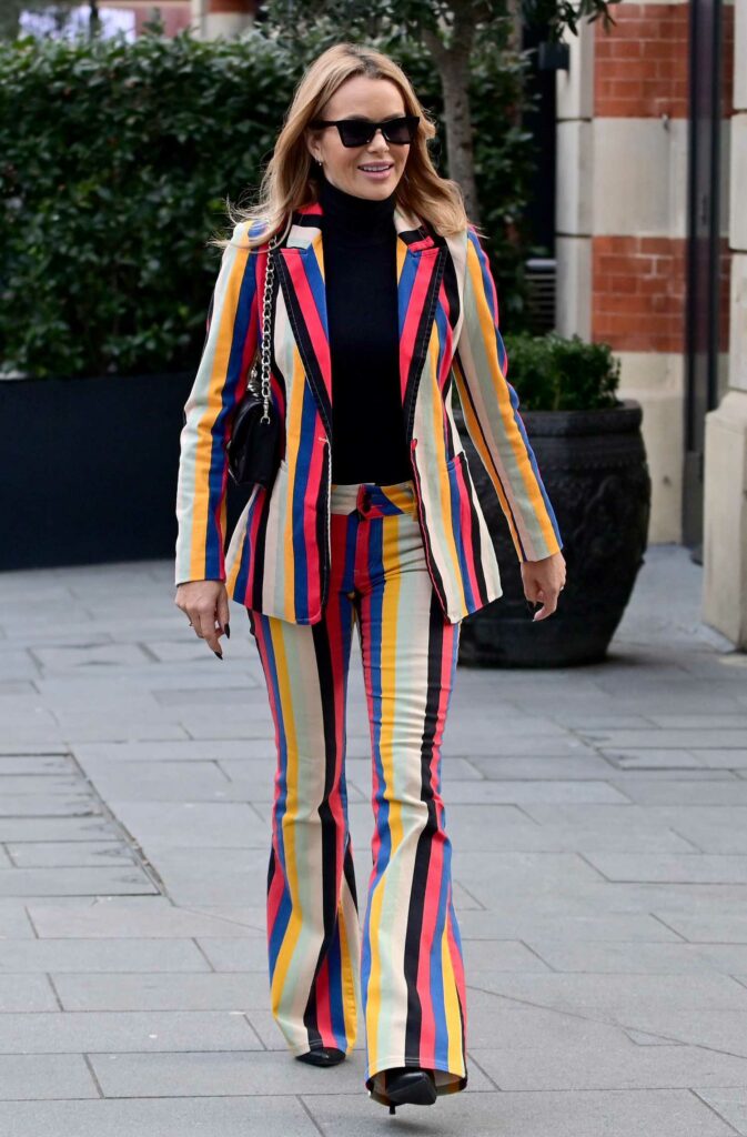 Amanda Holden in a Striped Pantsuit
