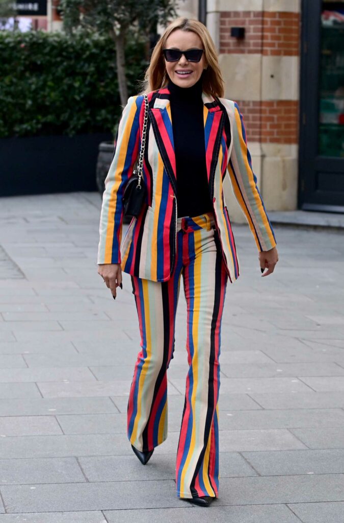 Amanda Holden in a Striped Pantsuit