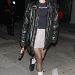 Amelia Hamlin in a Black Leather Jacket Leaves a Solo Dinner at Craig’s in West Hollywood