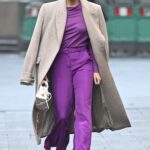 Ashley Roberts in a Purple Pantsuit Leaves the Global Studios in London