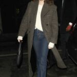 Claire Foy in a Grey Coat Arrives at BBC Radio 2 in London