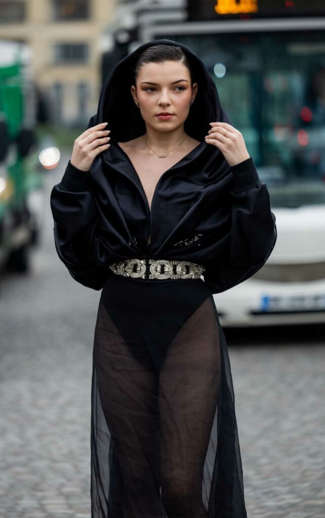 Clara Marz in a Black See-Through Skirt