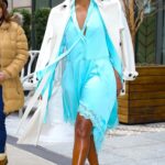 Gabrielle Union in a White Trench Coat Leaves the Crosby Street Hotel in New York