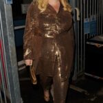 Hayley Hasselhoff in a Gold Ensemble Leaves BBC Studios in London