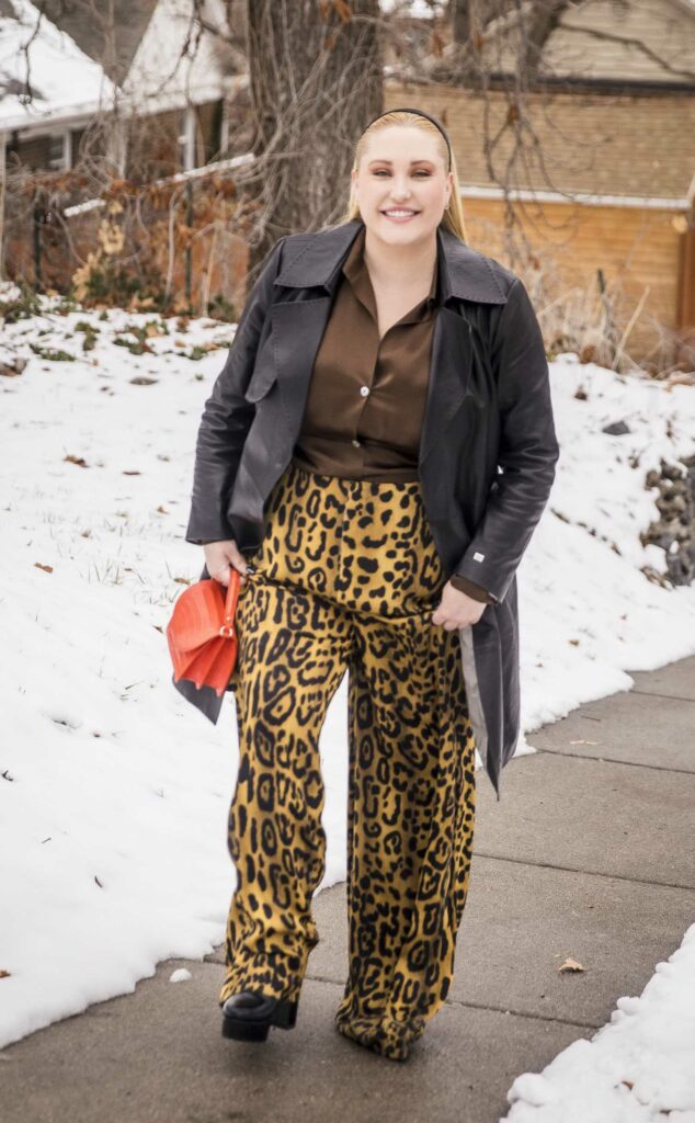 Hayley Hasselhoff in a Yellow Animal Print Pants