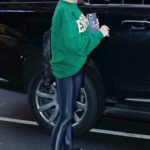 Hilaria Baldwin in a Green Sweatshirt Heads Back Home After a Trip to the Gym in New York