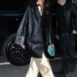 Katie Holmes in a Black Leather Jacket Arrives at Good Morning America in New York