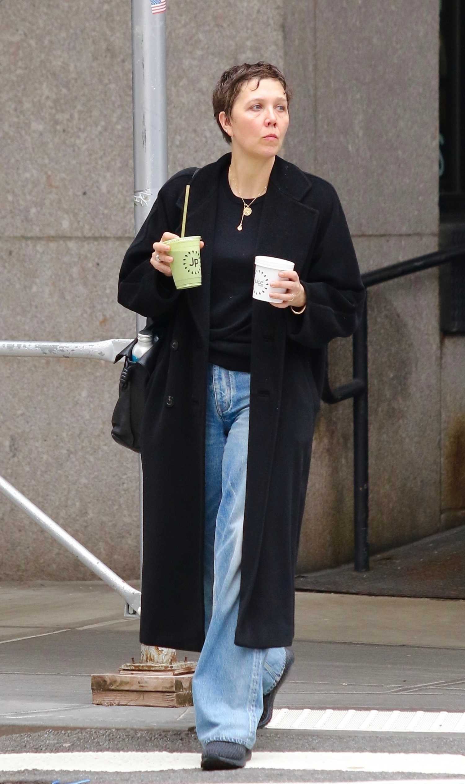 Maggie Gyllenhaal in a Black Coat Was Seen Out in Manhattan’s Downtown