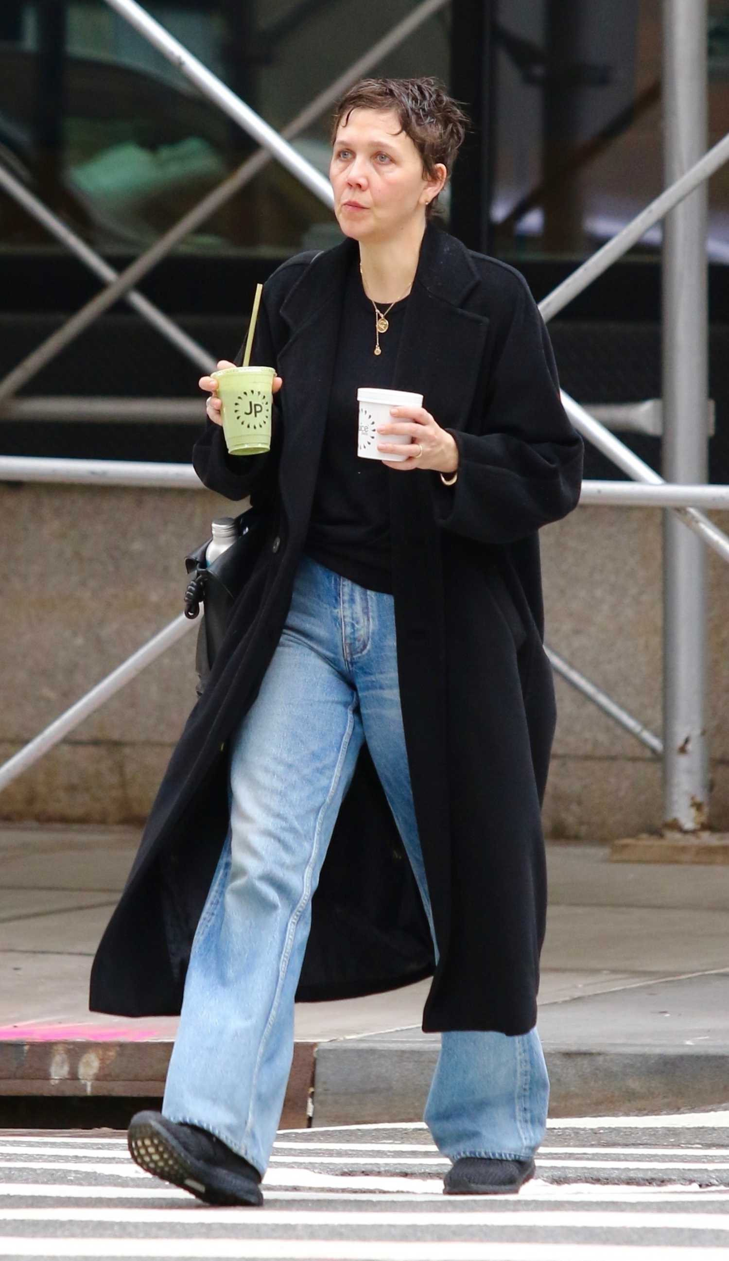 Maggie Gyllenhaal in a Black Coat Was Seen Out in Manhattan’s Downtown