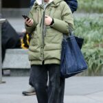 Piper Perabo in an Olive Jacket Waiting for the Uptown Subway in New York