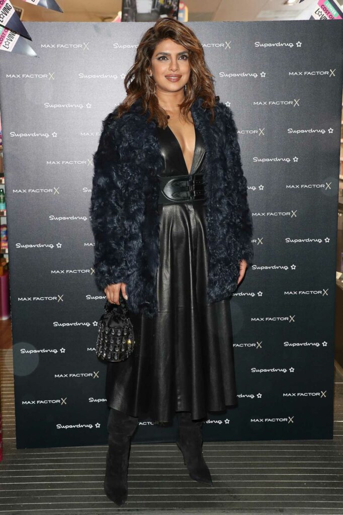 Priyanka Chopra in a Black Leather Dress