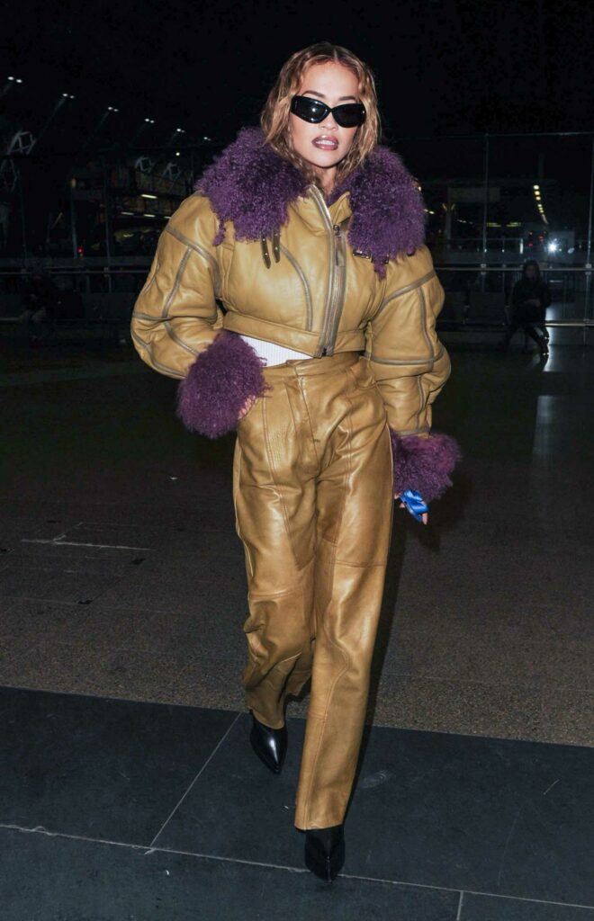Rita Ora in a Yellow Leather Ensemble