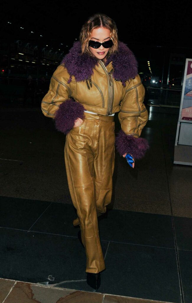 Rita Ora in a Yellow Leather Ensemble
