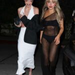 Sabrina Carpenter in a Black See-Through Dress Arrives at the Golden Globe’s Afterparty with Dixie D’amelio at Chateau Marmont in Los Angeles