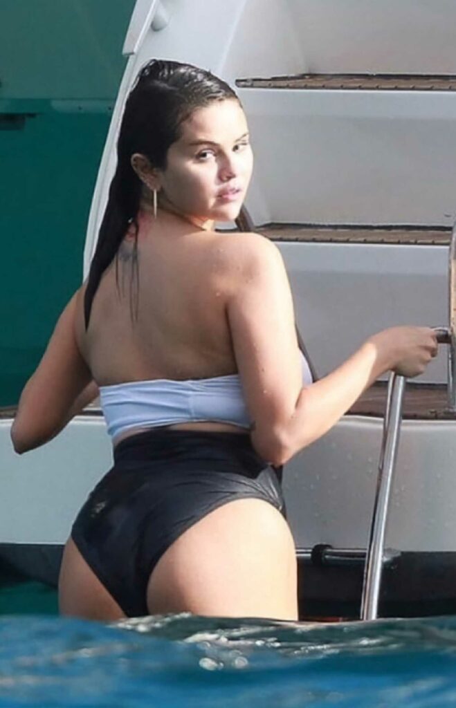 Selena Gomez in a Black and White Bikini