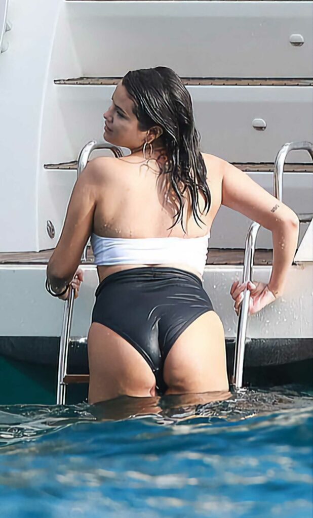 Selena Gomez in a Black and White Bikini