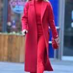 Amanda Holden in a Red Outfit Leaves the Heart Radio in London