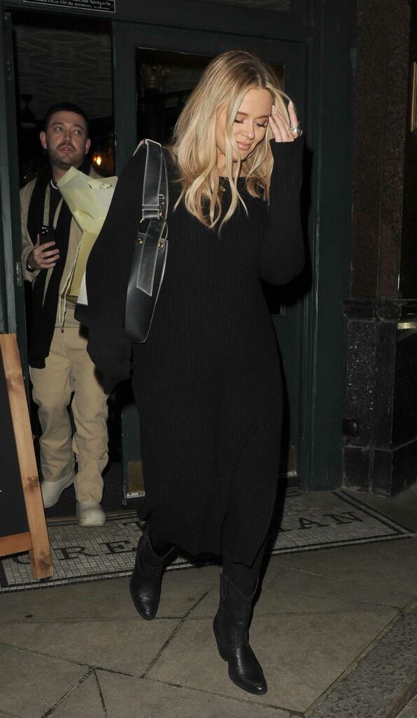 Emily Atack in a Black Knitted Dress