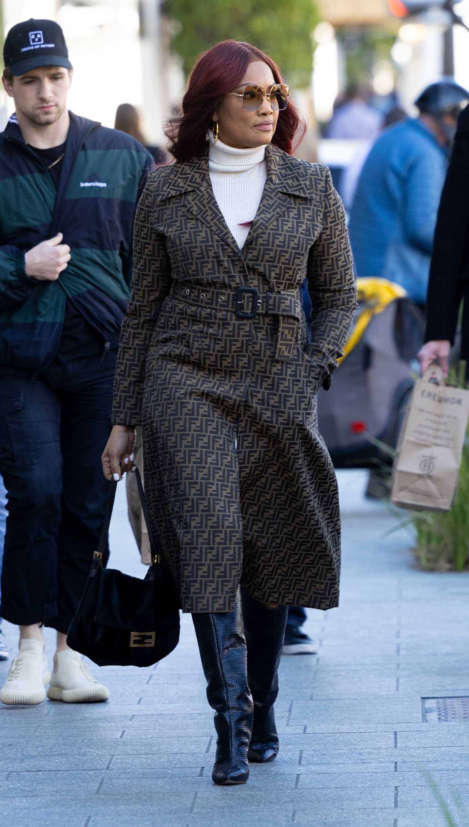 Garcelle Beauvais in a Fendi Coat Arrives for Lunch at Avra Restaurant