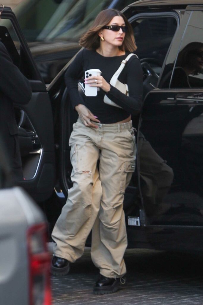 Hailey Bieber in a Black Boots
