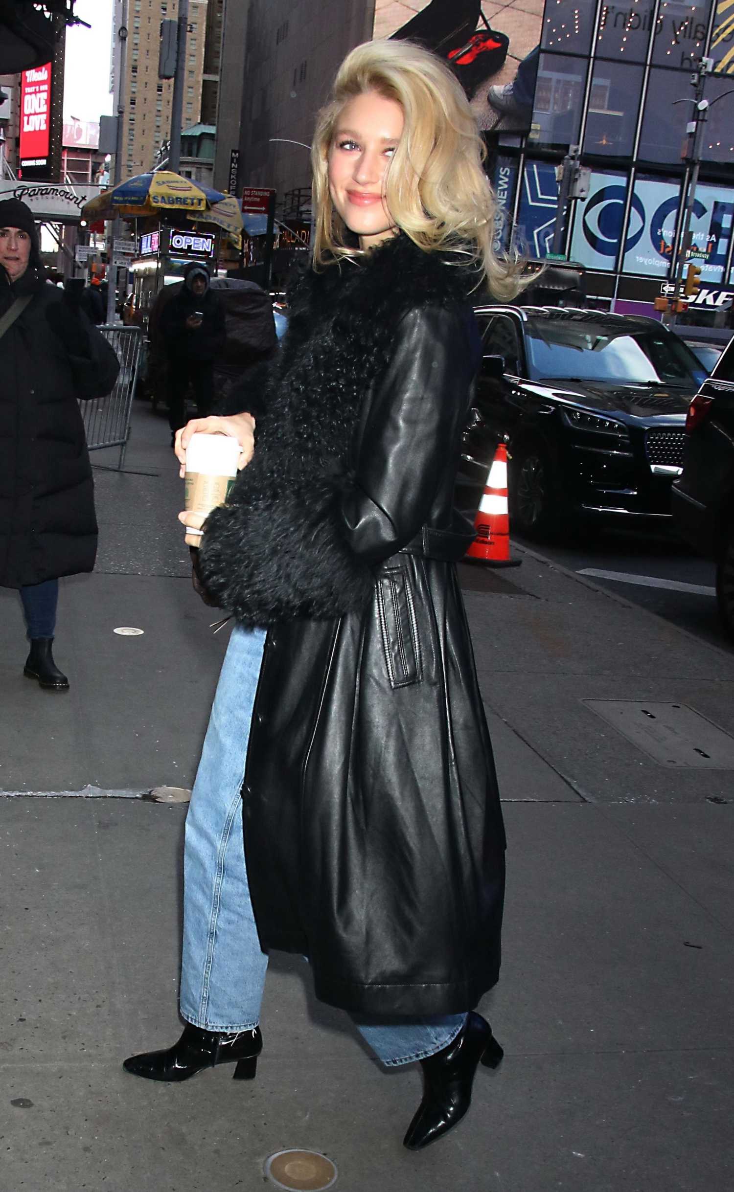 Julia Schlaepfer in a Black Leather Coat Was Seen Out in New York City ...