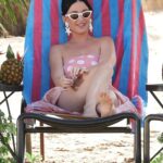 Katy Perry in a Pink Polka Dot Dress Filming American Idol at the Aulani Resort in Hawaii