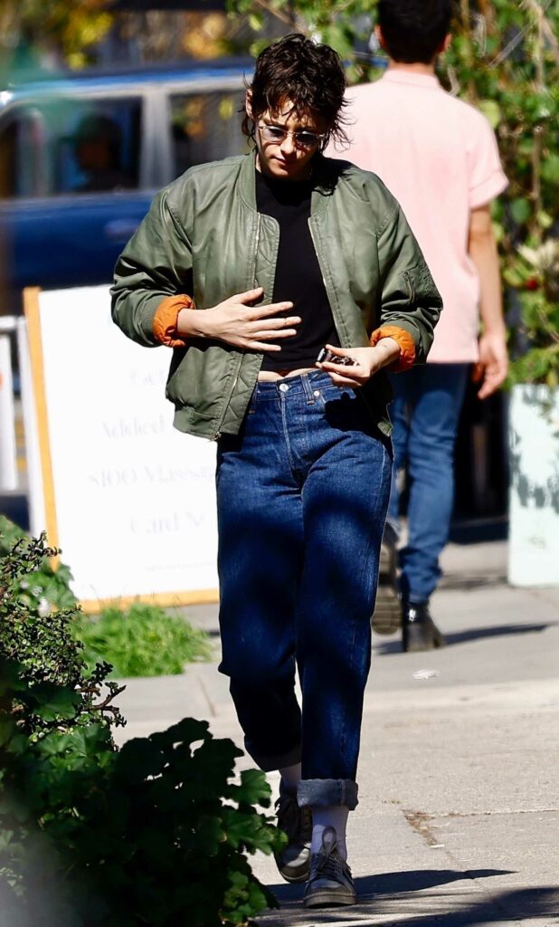 Kristen Stewart in an Olive Bomber Jacket