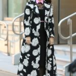 Kristin Davis in a Black Floral Print Coat Films And Just Like That in New York